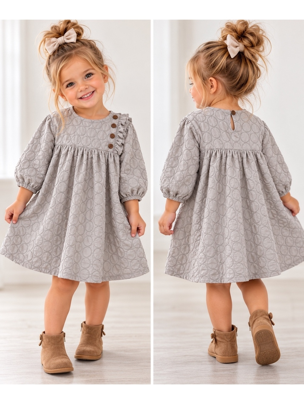 Oliver & Rain Girls 3T Gray Embroidered Cotton Dress